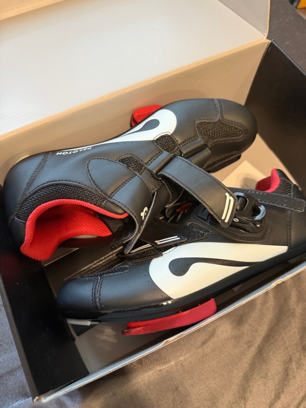 Peloton Kids Black, White and Red Cycling Sneakers